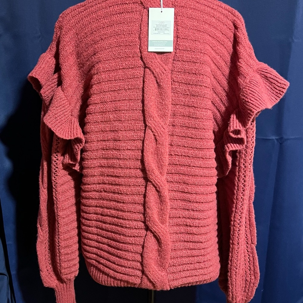 Mud Pie Ruffle Shoulder Raspberry Pink Sweater - Picture 5 of 7